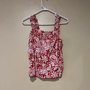 LOFT White Floral Sleeveless Blouse Women's Top Size S Red Tropical Resort Wear